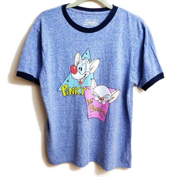 Tops - Pinky & The Brain Ringer Tee Distressed 90s Blue M